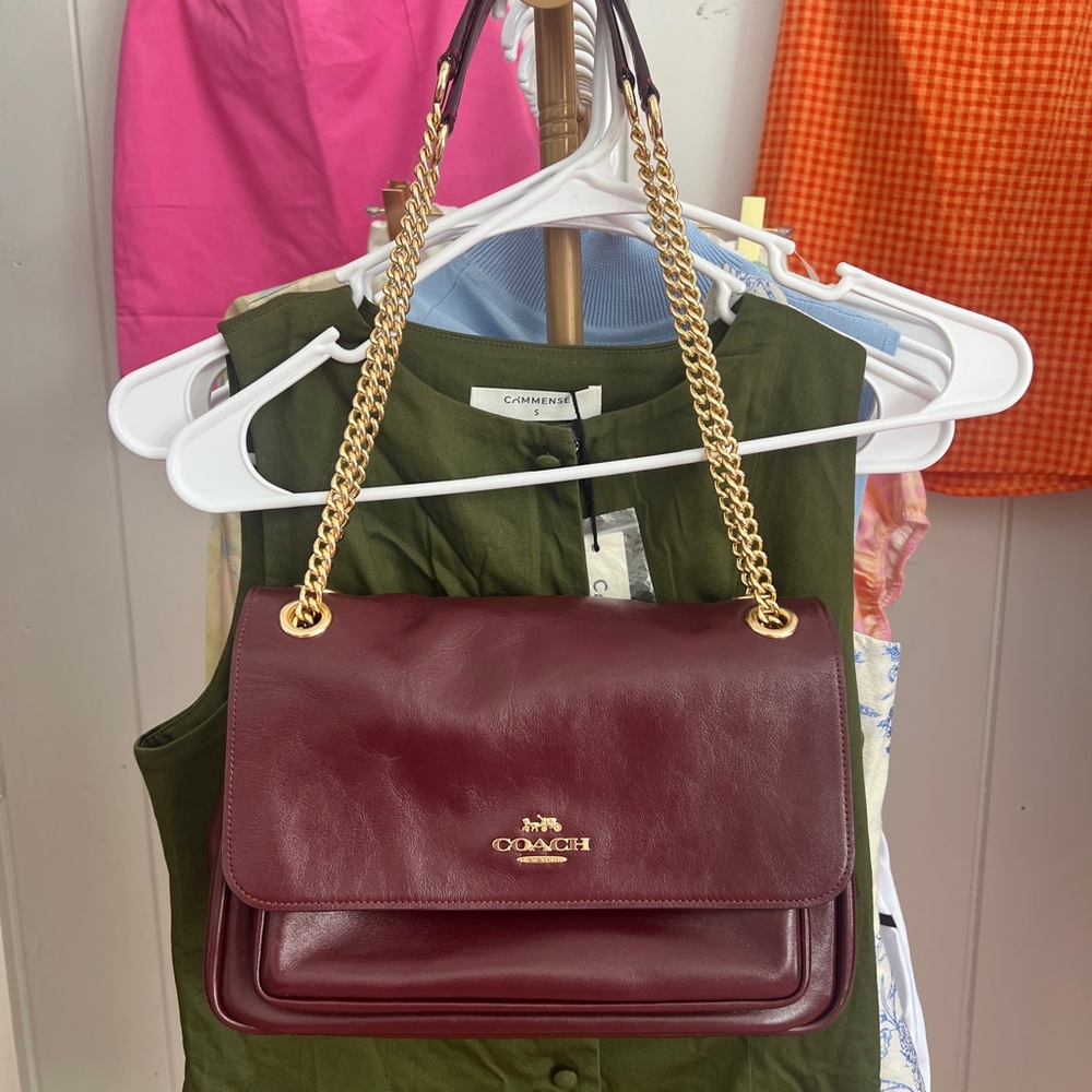 Coach Dark Red Shoulder Bag with Gold Accents - Picture 6 of 13